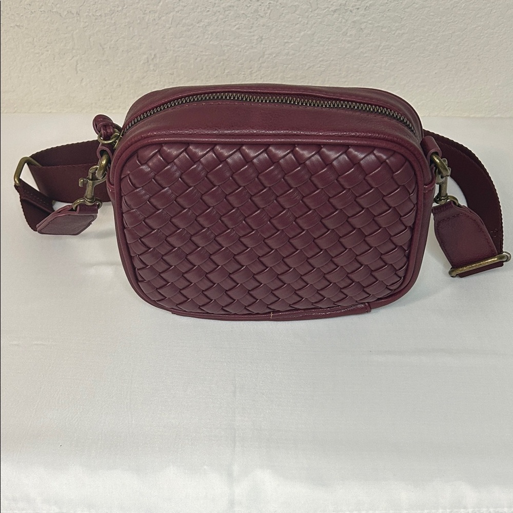 Woven Burgundy Crossbody Bag